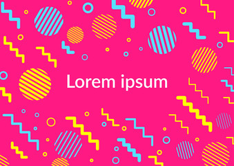 Bright childish abstract retro background with multicolored geometric shapes