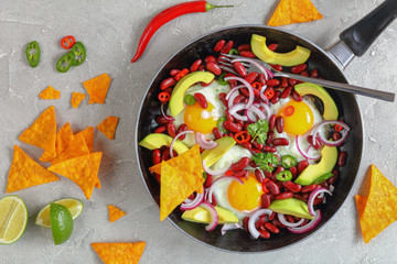 spicy mexican breakfast on a skillet