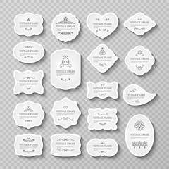 Vintage frames set with shadows on transparent background. Stock vector illustration