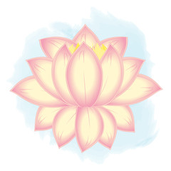 vector blossoming Lotus flower on a background of blue watercolor stains