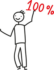 100% Leistung geben und Erfolg haben. Mann als Strichfigur, Karriere, Motivation und Innovation