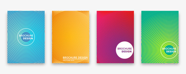 Brochure design with halftone lines and neon gradients. Vector illustration.