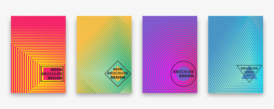 Brochure design with halftone lines and neon gradients. Vector illustration.