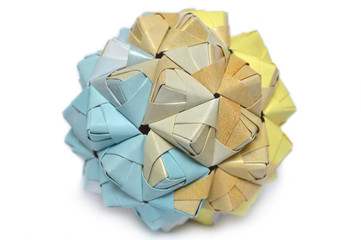 Modular origami, sonobe ball, on white background