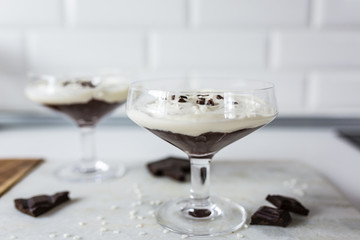 Delicious Valentine's dessert with dark chocolate and cream.