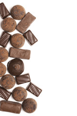 Assorted chocolate candies on white