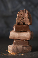 Stack of assorted chocolate candies