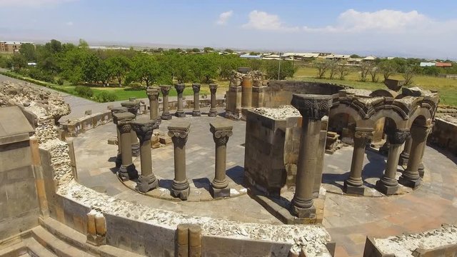 Ruins of ancient Zvartnots Cathedral located in Armavir Province, Armenia