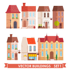 Fototapeta premium Collection of vector buildings for creating your own city street 