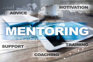 Mentoring on the virtual screen. Education concept. E-Learning. Success.