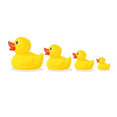 Adorable rubber ducks in row from big to small