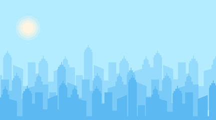 Fototapeta na wymiar City skyline vector illustration. Urban landscape. Blue city silhouette. Cityscape in flat style. Modern city landscape. Cityscape backgrounds. Daytime city skyline. 