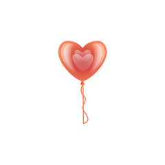 Vector stylized red air balloon in heart shape icon. Happy valentines day romantic invitation card template with love symbol. Isolated holiday illustration on white background.