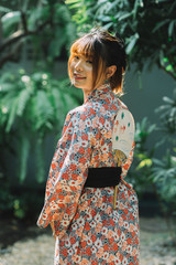 Lifestyle series: Asian woman in yukata, casual summer kimono