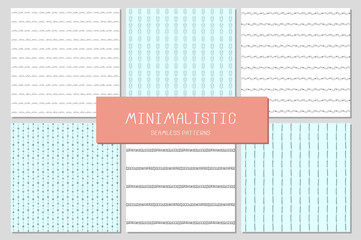Set of 6 minimalistic seamless patterns. Lines and shapes.