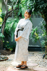 Onsen series: Asian woman in yukata, casual summer kimono