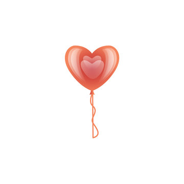 Vector stylized red air balloon in heart shape icon. Happy valentines day romantic invitation card template with love symbol. Isolated holiday illustration on white background.
