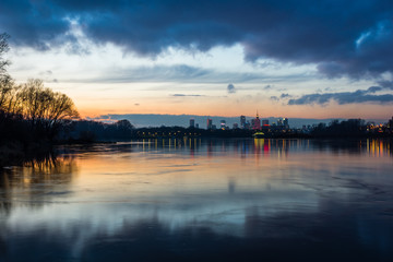 Panorama of downtown Warsaw city and Vistula river, Poland