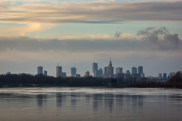 Panorama of downtown Warsaw city and Vistula river, Poland