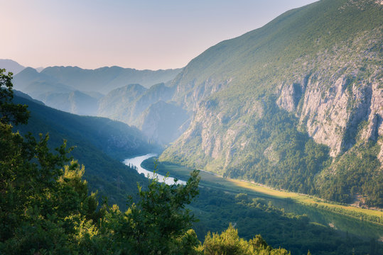 Mountain landscape with canyon of Cetina river in Dinara mountains near Omis, Dalmatia, Croatia