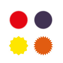 Set of vector starburst, sunburst badges. Different color. Simple flat style Vintage labels. Colored stickers.