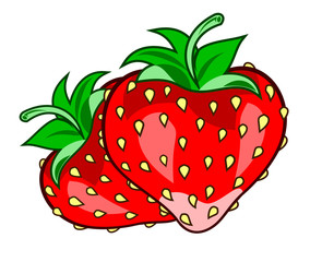 A pair of juicy, ripe strawberries