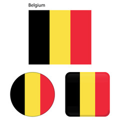 Flag of Belgium. Correct proportions, elements, colors. Set of icons, square, button. Vector illustration on white background.
