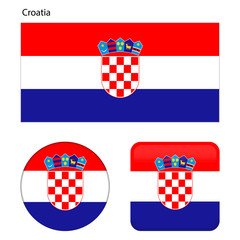 Flag of Croatia. Correct proportions, elements, colors. Set of icons, square, button. Vector illustration on white background.