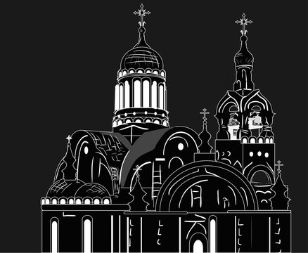 orthodox small charch black sketch on black