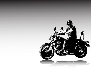 Obraz na płótnie Canvas motorcyclist riding vintage motorcycle sketch illustration - vector