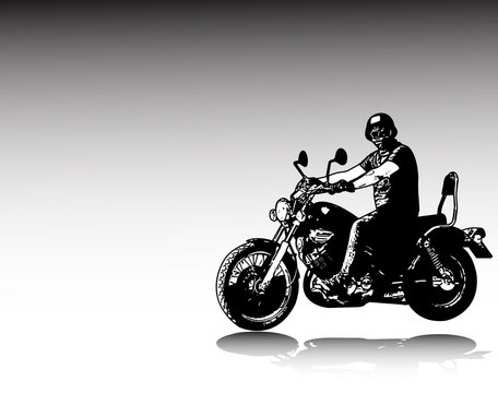 motorcyclist riding vintage motorcycle sketch illustration - vector