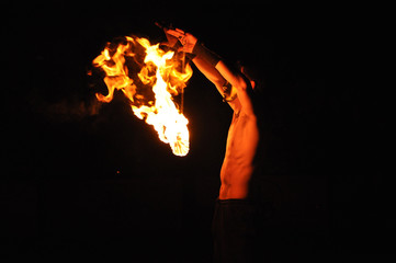 Fire show performance at night