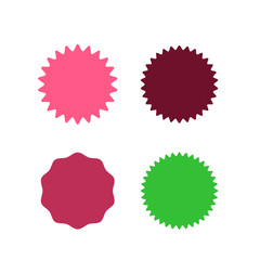 Set of vector starburst, sunburst badges. Different color. Simple flat style Vintage labels. Colored stickers.