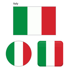 Flag of Italy. Correct proportions, elements, colors. Set of icons, square, button. Vector illustration on white background.