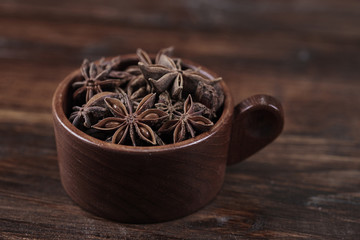 Wooden cup of star anise