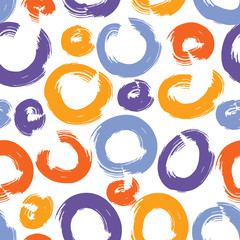Seamless pattern with colorful circles, vector paint brush style.