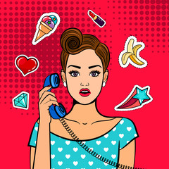 Pop art shocked girl with phone