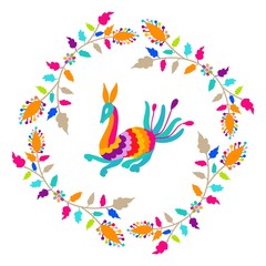 Vector folk Mexican Otomi Style embroidery Pattern