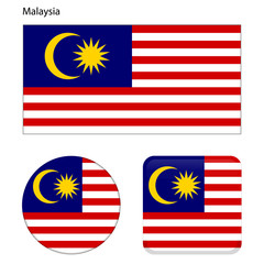 Flag of Malaysia. Correct proportions, elements, colors. Set of icons, square, button. Vector illustration on white background.