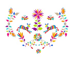 Vector folk Mexican Otomi Style embroidery Pattern