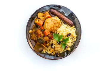 traditional moroccan dish Chicken couscous salad with Sausage