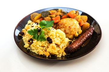 traditional moroccan dish Chicken couscous salad with Sausage