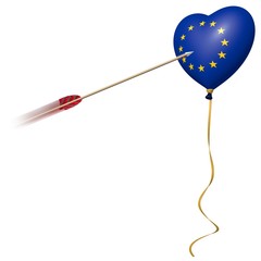 Herz-Ballons mit Europa-Flagge und Pfeil