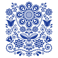 Scandinavian vector folk art pattern, floral retro ornament design, Nordic style ethnic decoration 