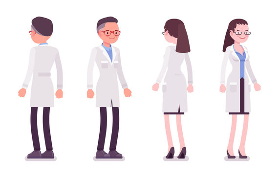 Male and female scientist standing