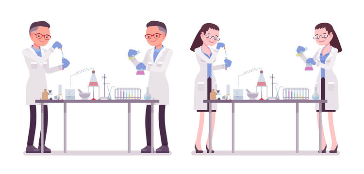 Male and female scientist in chemical experiments