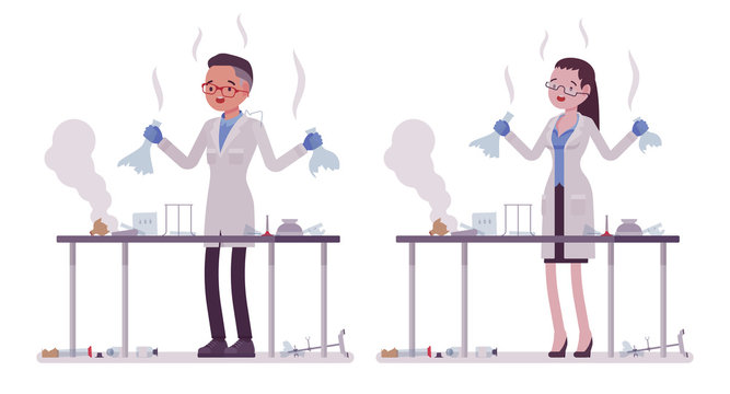 Male and female scientist failed chemical experiments