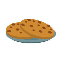 Cookies with chocolate chips on dish icon vector illustration graphic design
