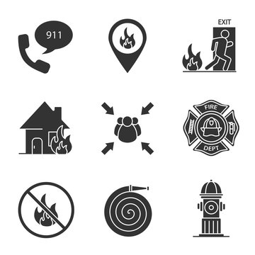 Firefighting glyph icons set