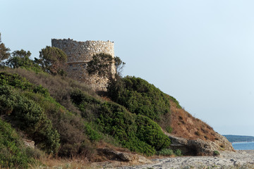 Fototapeta na wymiar Genoese tower on eastern coast of Corsica